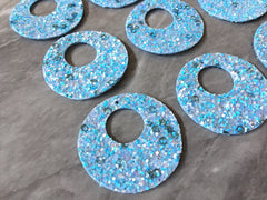 Glitter Round 42mm Circles, blue jewelry DIY blanks, circles for earrings or necklace, round blue earrings, geometric boho rhinestone