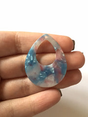 Blue & Pink Cotton Candy Tortoise Shell Beads, Teardrop shape acrylic 37mm Long Earring or Necklace pendant bead, one hole at top, acrylic