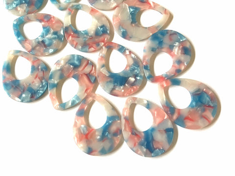 Blue & Pink Cotton Candy Tortoise Shell Beads, Teardrop shape acrylic 37mm Long Earring or Necklace pendant bead, one hole at top, acrylic