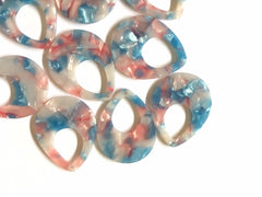 Blue & Pink Cotton Candy Tortoise Shell Beads, Teardrop shape acrylic 37mm Long Earring or Necklace pendant bead, one hole at top, acrylic