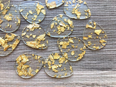 Gold Foil Paper set in Clear Resin Acrylic Blanks Cutout, earring bead jewelry making, 40mm circle jewelry, gold pendant teardrop