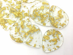 Gold Foil Paper set in Clear Resin Acrylic Blanks Cutout, earring bead jewelry making, 40mm circle jewelry, gold pendant teardrop