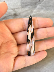 Cream & black mosaic tile Shell Beads, geometric shape acrylic 56mm Long Earring or Necklace pendant bead 1 one hole at top colorful