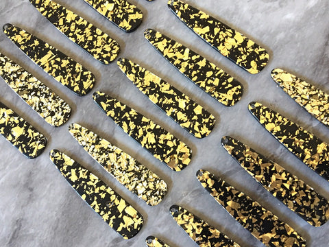 Gold confetti foil & black resin Shell Beads, geometric shape acrylic 56mm Long Earring or Necklace pendant bead 1 one hole at top colorful