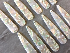 White PASTEL Shell Tortoise Shell Beads, geometric shape acrylic 56mm Long Earring or Necklace pendant bead 1 one hole, mother of pearl