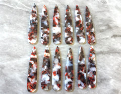 Red Gray White Resin SPECKLED Tortoise Shell Beads, geometric shape acrylic 56mm Long Earring or Necklace pendant bead 1 one hole