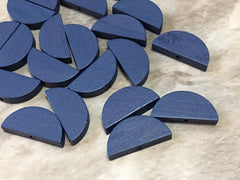 Blue Half Moon Wood Beads, semi circle painted beads 26mm beads, craft supplies, bangle bracelets earrings or necklaces, navy jewelry