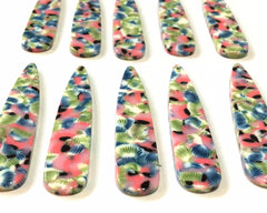 Pink Blue Green FLORAL Tortoise Shell Beads, geometric shape acrylic 56mm Long Earring or Necklace pendant bead 1 one hole, flower earrings