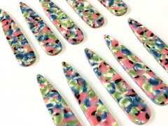 Pink Blue Green FLORAL Tortoise Shell Beads, geometric shape acrylic 56mm Long Earring or Necklace pendant bead 1 one hole, flower earrings