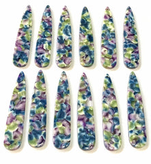 Purple Blue Green FLORAL Tortoise Shell Beads, geometric shape acrylic 56mm Long Earring or Necklace pendant bead 1 one hole, flower earring