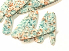 Peach Teal Cream FLORAL Tortoise Shell Beads, geometric shape acrylic 56mm Long Earring or Necklace pendant bead 1 one hole, flower earring