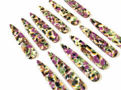Purple orange Green FLORAL Tortoise Shell Beads, geometric shape acrylic 56mm Long Earring or Necklace pendant bead 1 one hole, flower earri