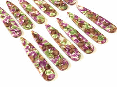 Purple brown Green FLORAL Tortoise Shell Beads, geometric shape acrylic 56mm Long Earring or Necklace pendant bead 1 one hole, flower earrin