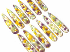 Yellow & Purple Confetti Alcohol Ink in Resin Beads, long skinny shape acrylic 56mm Long Earring Necklace pendant bead 1 one hole at top