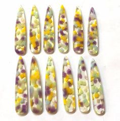 Yellow & Purple Confetti Alcohol Ink in Resin Beads, long skinny shape acrylic 56mm Long Earring Necklace pendant bead 1 one hole at top