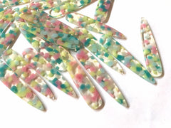 Pink Lime blue Confetti Alcohol Ink in Resin Beads, long skinny shape acrylic 56mm Long Earring Necklace pendant bead 1 one hole at top