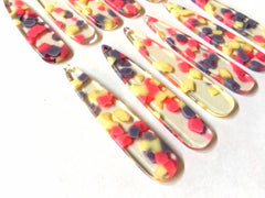 Pink purple yellow Confetti Alcohol Ink in Resin Beads, long skinny shape acrylic 56mm Long Earring Necklace pendant bead 1 one hole at top