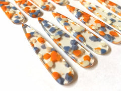 Light Blue orange Confetti Alcohol Ink in Resin Beads, long skinny shape acrylic 56mm Long Earring Necklace pendant bead 1 one hole at top