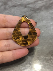 Gold Mosaic Tortoise Shell Acrylic Blanks Cutout, teardrop blanks, earring pendant jewelry making, 42mm jewelry blanks, 1 Hole blanks