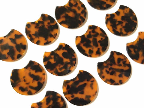 Brown Tortoise Shell Beads, circle cutout acrylic 36mm Earring or Necklace pendant bead, one hole at top, colorful acrylic tortoise, DIY kit