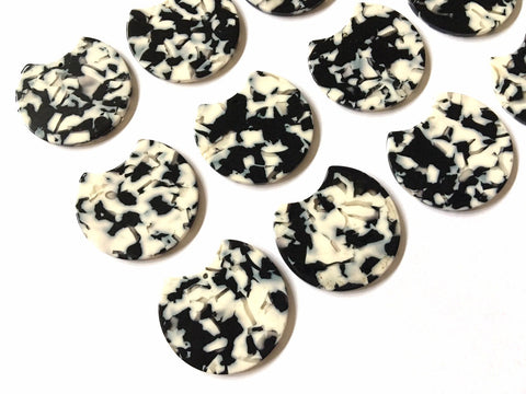 Black White Tortoise Shell Beads, circle cutout acrylic 36mm Earring Necklace pendant bead, one hole at top, colorful acrylic tortoise, DIY