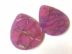 Purple & Silver crackle Tortoise Shell Acrylic Blanks Cutout, Circle blanks, earring bead jewelry making, 36mm teardrop jewelry 1 Hole