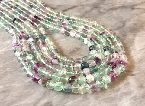 Clear Purple Green Natural Fluorite Beads Strands, Grade A Round 6mm 15" strand agate strung beads, glass beads circle long mandala necklace