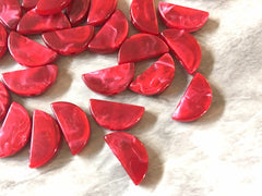 Red Half Moon acrylic Beads, semi circle painted beads 20mm beads, craft supplies, bangle bracelets earrings or necklaces, maroon jewelry