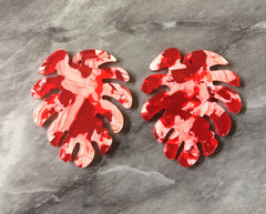 Red Large Tortoise Shell Palm Leaf Monstera Acrylic Earring Blanks, acrylic blanks, palm tree leaves jewelry, resin earrings, lucite plastic