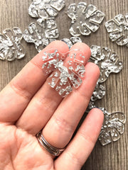 Silver Foil & Clear Resin Acrylic Blanks Cutout, monstera palm leaves leaf blanks, earring pendant jewelry making 31mm circle jewelry 1 hole