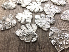 Silver Foil & Clear Resin Acrylic Blanks Cutout, monstera palm leaves leaf blanks, earring pendant jewelry making 31mm circle jewelry 1 hole