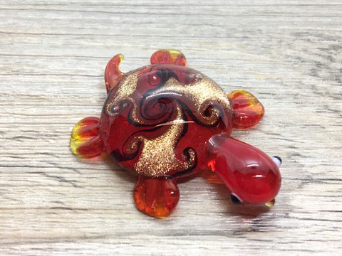 Red Turtle Handmade Lampwork Blown Glass pendant, Grade A 54mm glass bead long mandala necklace, glass necklace jewelry