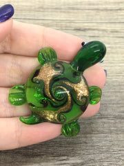 Green Turtle Handmade Lampwork Blown Glass pendant, Grade A 54mm glass bead long mandala necklace, glass necklace jewelry