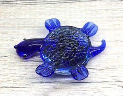 Royal Blue Turtle Handmade Lampwork Blown Glass pendant, Grade A 54mm glass bead long mandala necklace, glass necklace jewelry