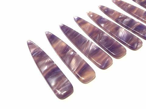 Purple Tortoise Shell Beads, long skinny acrylic 56mm drop Earring or Necklace pendant bead, one hole at top acrylic mother of pearl jewelry