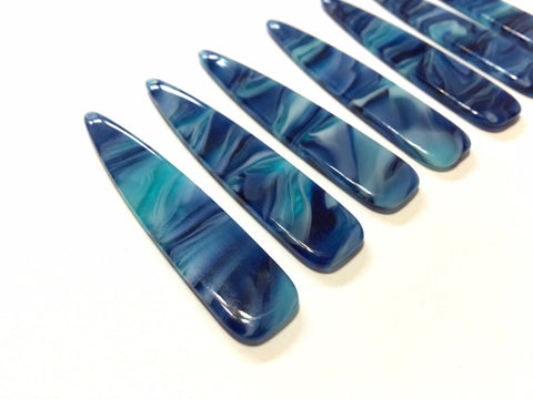 Blue & Green Waves Tortoise Shell Beads, long skinny acrylic 56mm drop Earring or Necklace pendant bead one hole at top, blue jewelry