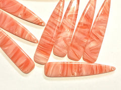 Coral Waves Tortoise Shell Beads, long skinny acrylic 56mm drop Earring or Necklace pendant bead one hole at top, coral jewelry