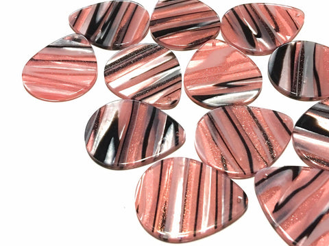 Coral & Silver striped Tortoise Shell Acrylic Blanks Cutout blanks, earring bead jewelry making, 36mm teardrop jewelry 1 Hole gray black