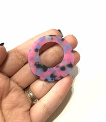 Blue Pink & Black Polka Dot Rubber Blanks Cutout, earring pendant jewelry making, 40mm 1 Hole earring blanks, pink blue earrings