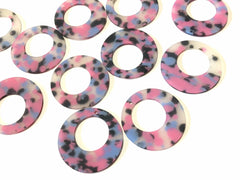 Blue Pink & Black Polka Dot Rubber Blanks Cutout, earring pendant jewelry making, 40mm 1 Hole earring blanks, pink blue earrings