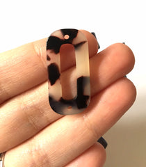 Blonde Tortoise Shell Beads, oval shape acrylic 31mm Long Earring or Necklace pendant bead, two hole pendant, acrylic tortoise shell, brown