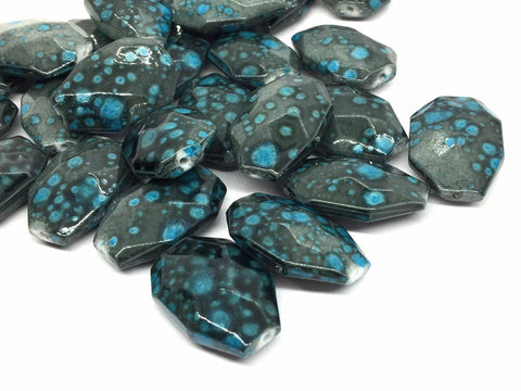 Gray & Blue 28mm nugget Beads, gray blue acrylic painted beads, bangle beads, statement necklace beads, colorful beads gray black