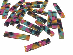 Confetti Skinny Tortoise Shell Beads, Rectangle acrylic 34mm Long Earring Necklace pendant bead one hole at top, resin lucite tortoise shell