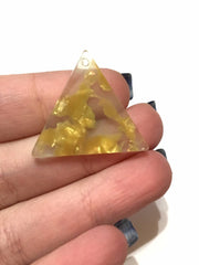 Gold Foil in Resin Beads, triangle shape acrylic 29mm Long Earring or Necklace pendant bead 1 one hole top cream, gold and clear beads