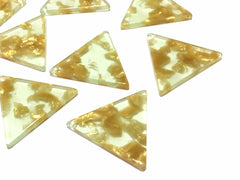 Gold Foil in Resin Beads, triangle shape acrylic 29mm Long Earring or Necklace pendant bead 1 one hole top cream, gold and clear beads