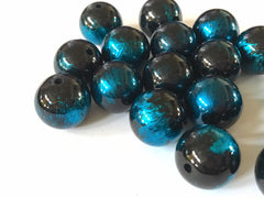 Black & Blue Painted 16mm beads, large acrylic ball beads, black jewery, black bangle, wire bangle, jewelry making bubblegum beads