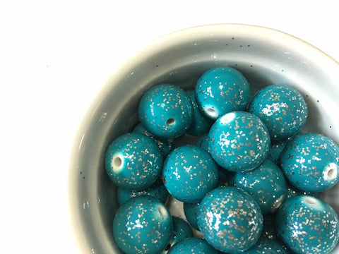 Teal Blue Glitter Sparkle beads, 20mm ball beads, blue bubblegum beads, chunky ball girls statement necklace, turquoise beads