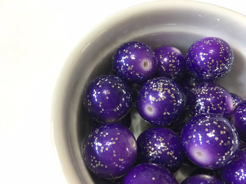 Purple Glitter Sparkle beads, 20mm ball beads, purple bubblegum beads, chunky ball girls statement necklace, purple beads