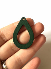 Green 38mm teardrop pendant earrings with 1 hole, teardrop pendant necklace, wood teardrop blanks earrings, painted earrings, boho jewelry