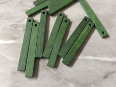 Green Wood Thin 1 Hole 40mm beads, wood rectangle pendant, earrings necklace jewelry making, green jewelry skinny wood sticks